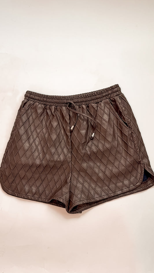 Chocolate Brown Quilted PU Leather Shorts