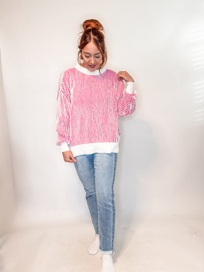 Least High Maintenance Contrast Trim Sweater in Pink