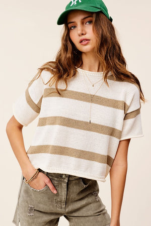 Lightweight Stripe Sweater Short Sleeve Top