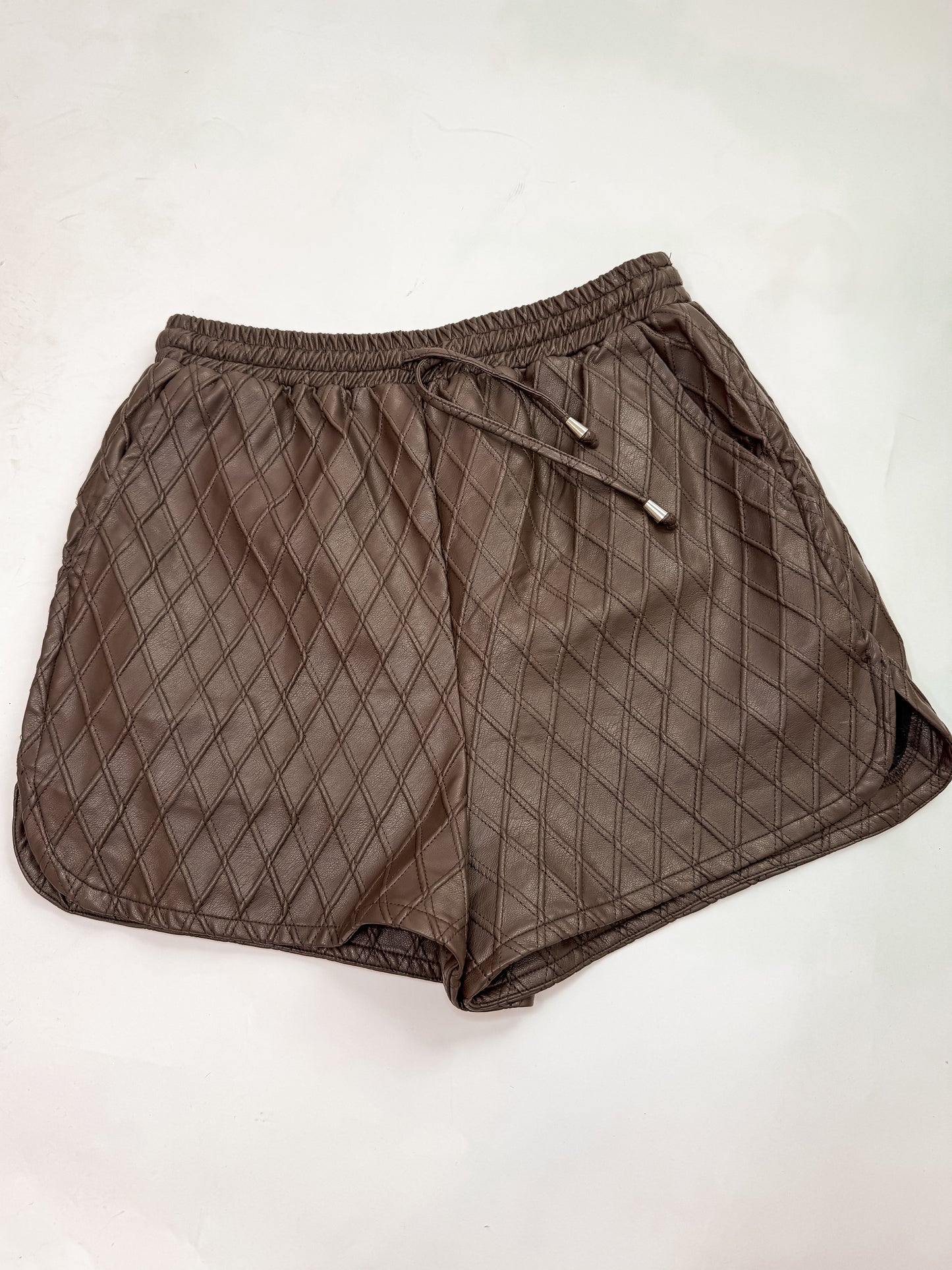 Chocolate Brown Quilted PU Leather Shorts