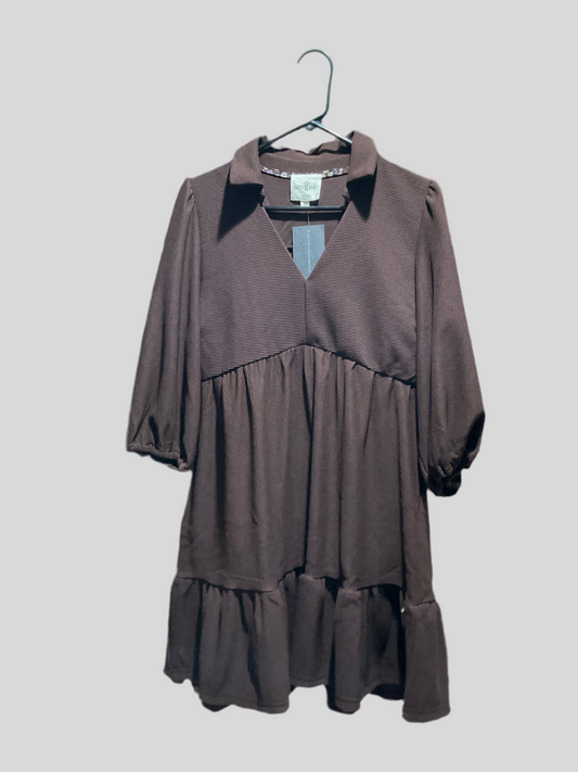 Brown Ribbed Collar Dress