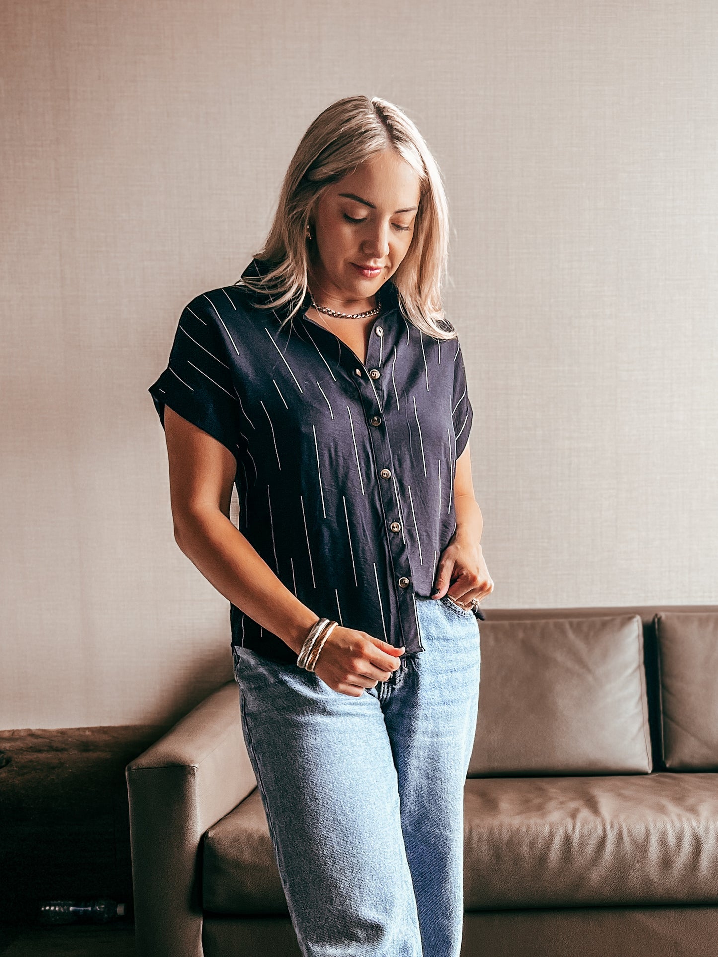 Modern Lines Button Down Top