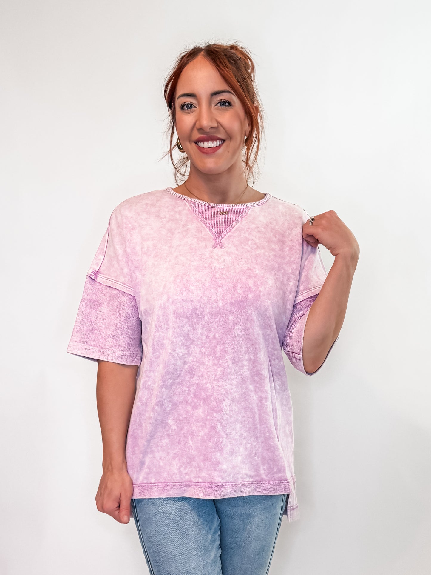 Unbothered Mineral Wash Top in Orchid Petal