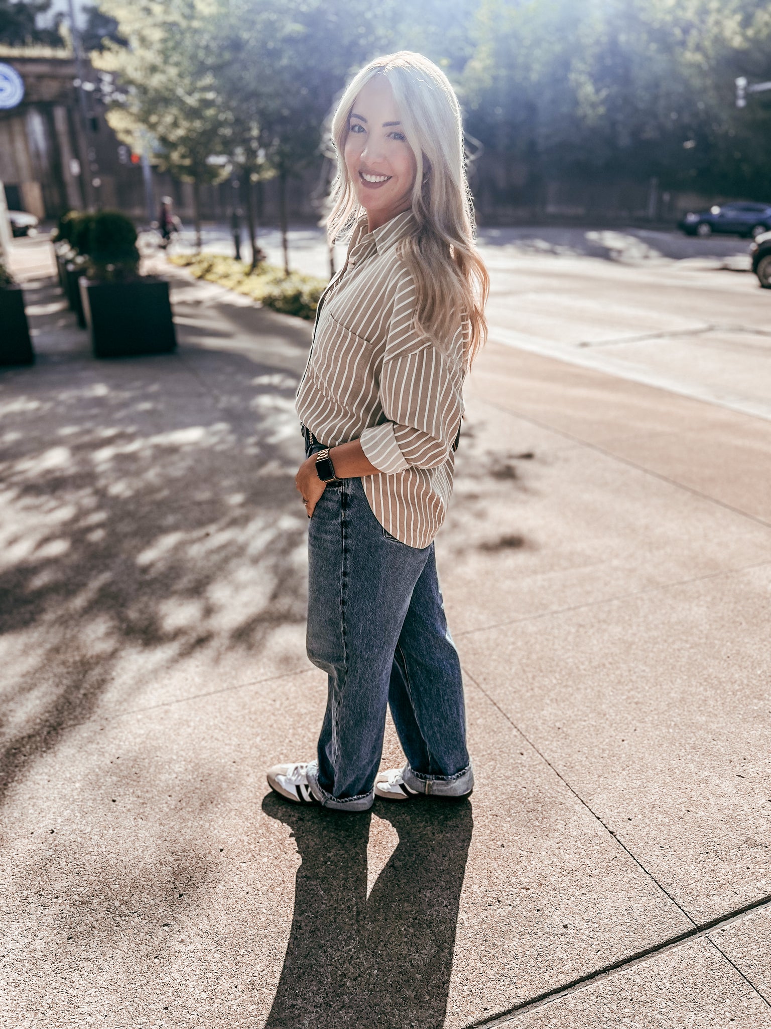 Striped Button Down - Olive