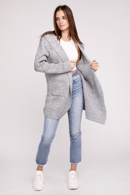 Hooded Open Front Sweater Cardigan