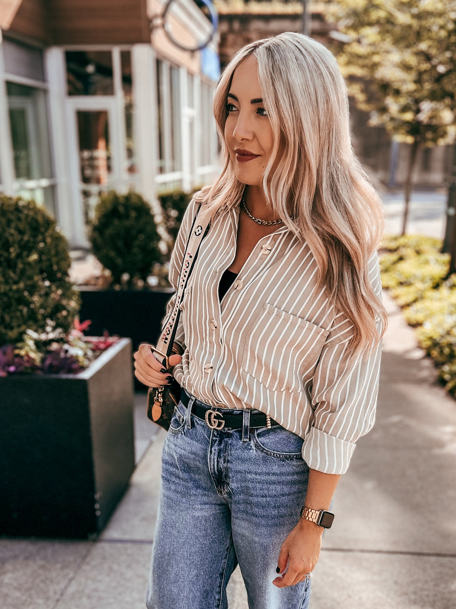 Striped Button Down - Olive