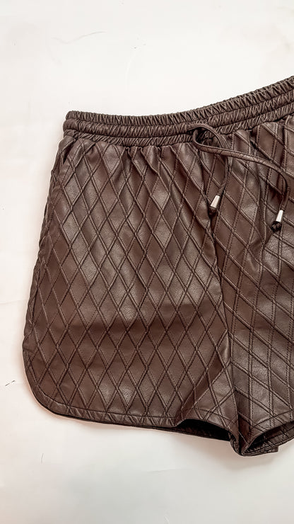 Chocolate Brown Quilted PU Leather Shorts