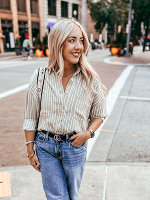 Striped Button Down - Olive