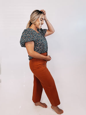 Cropped ankle wide leg stretch pants - Clay