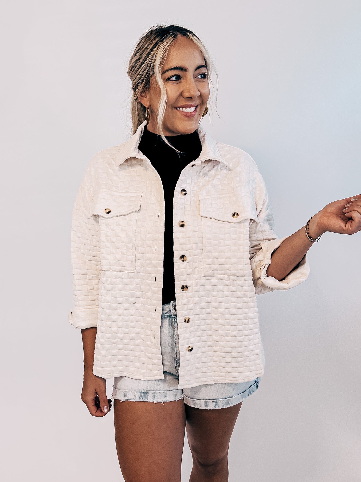 Quilted Checker Cream Button Down
