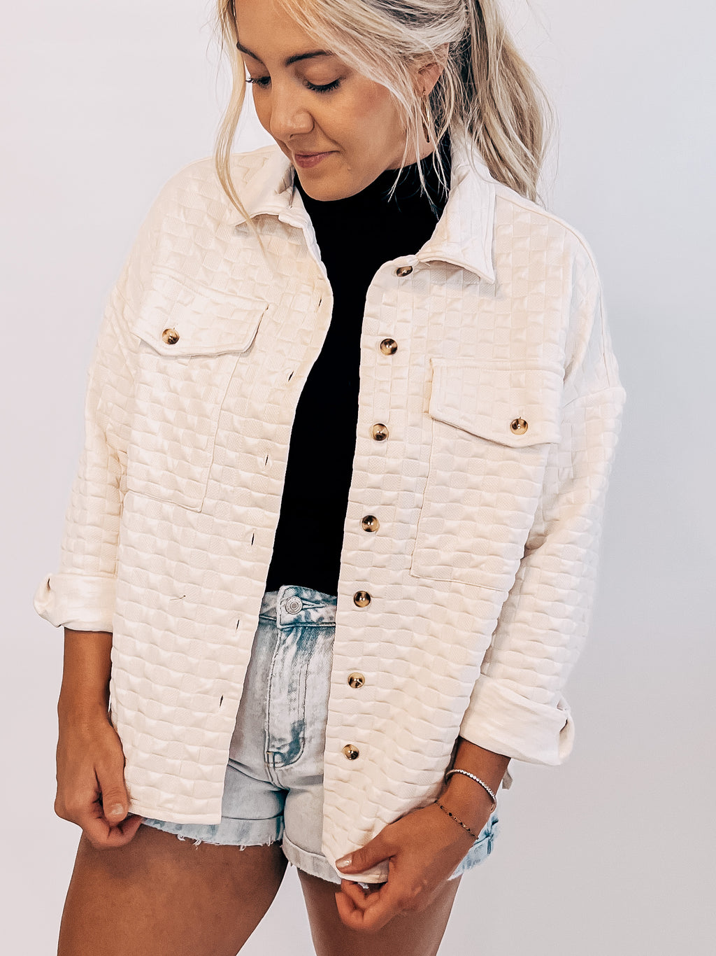 Quilted Checker Cream Button Down