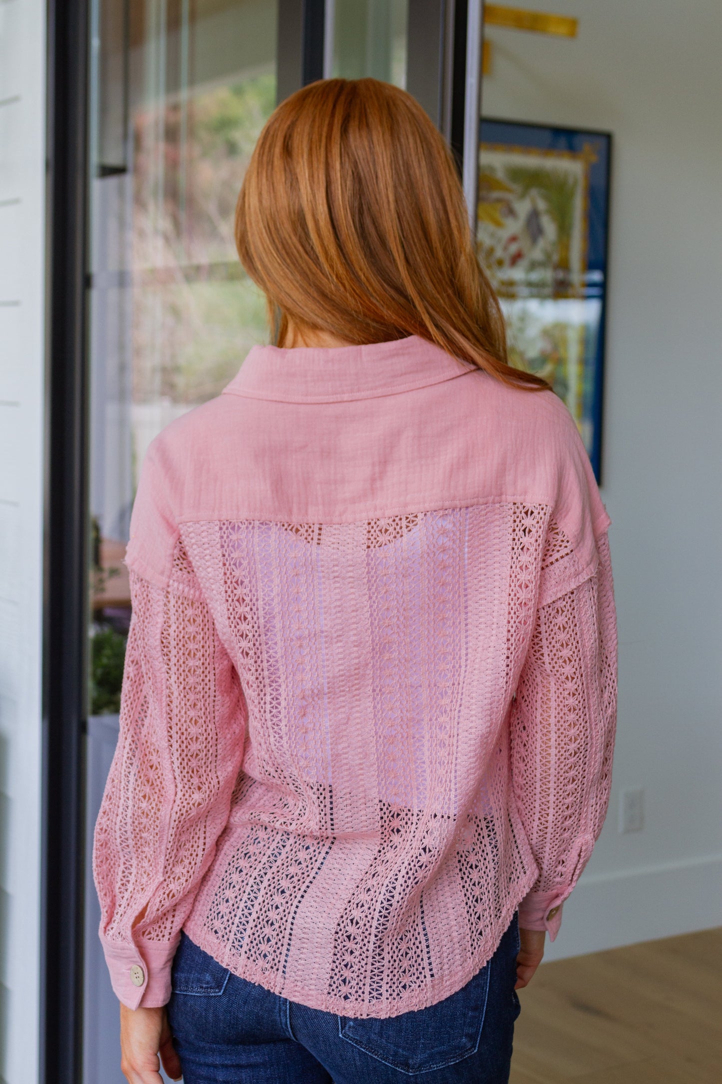 Sweeter Than Nectar Lace Button Down in Rose