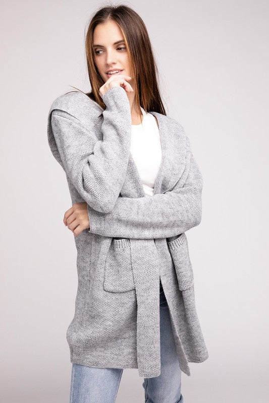 Hooded Open Front Sweater Cardigan