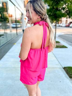 Halter Neck Romper - Hot Pink