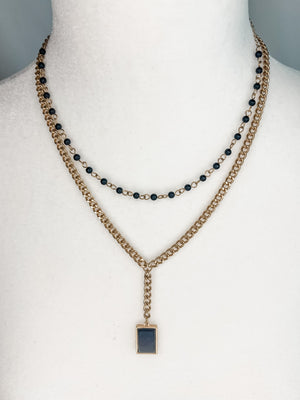 Double Layer Necklace - Black Gold mix
