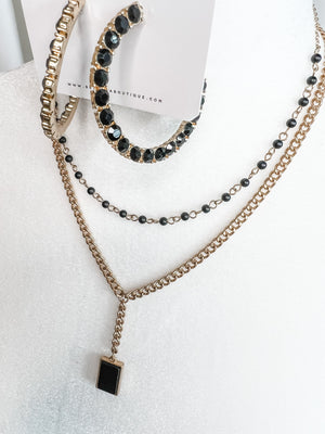 Double Layer Necklace - Black Gold mix