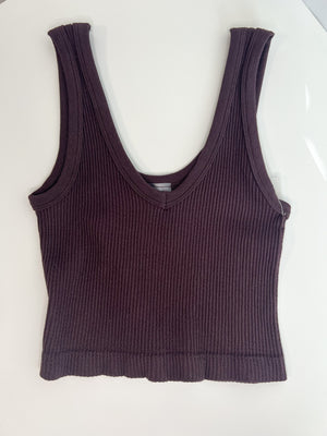 Ribbed Seamless Basic Cropped Tank - Coffee
