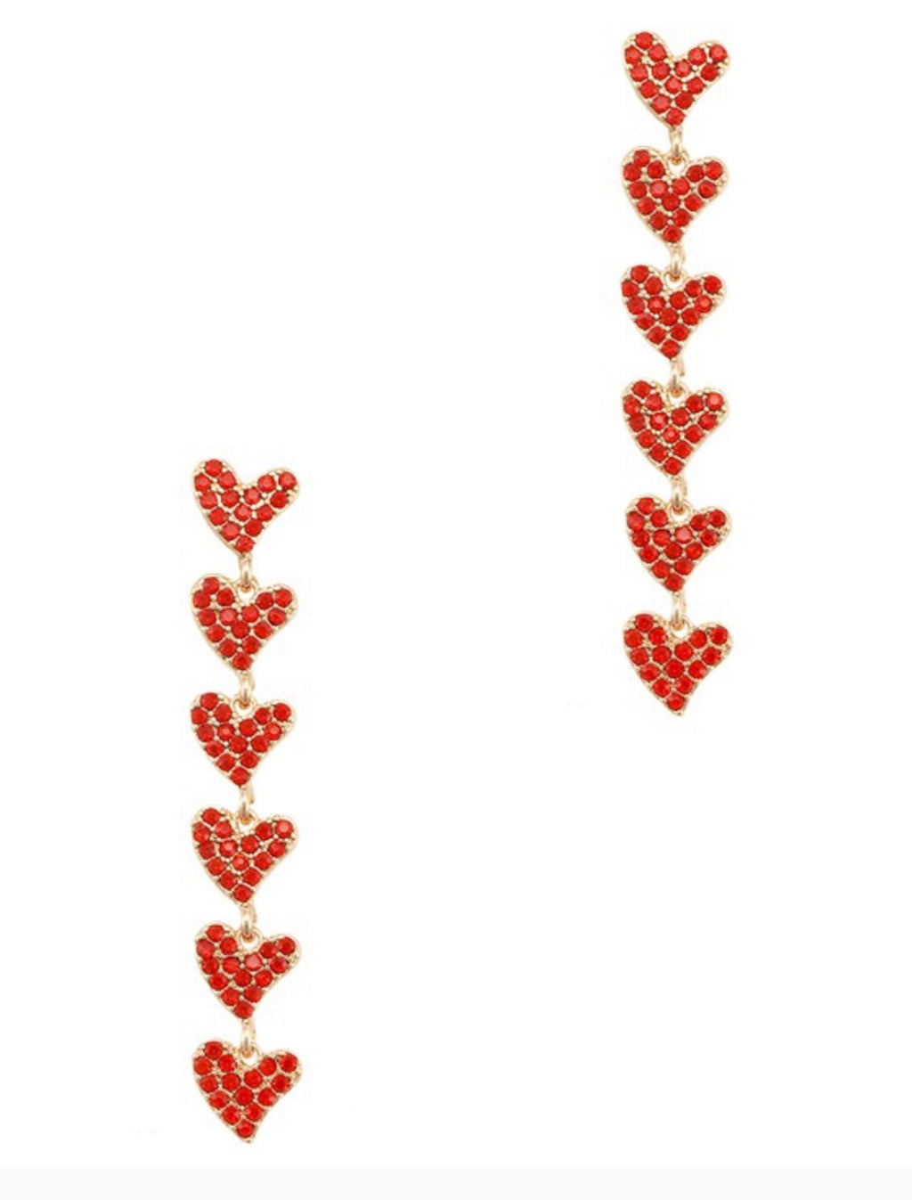 Heart Drop Earrings - Red