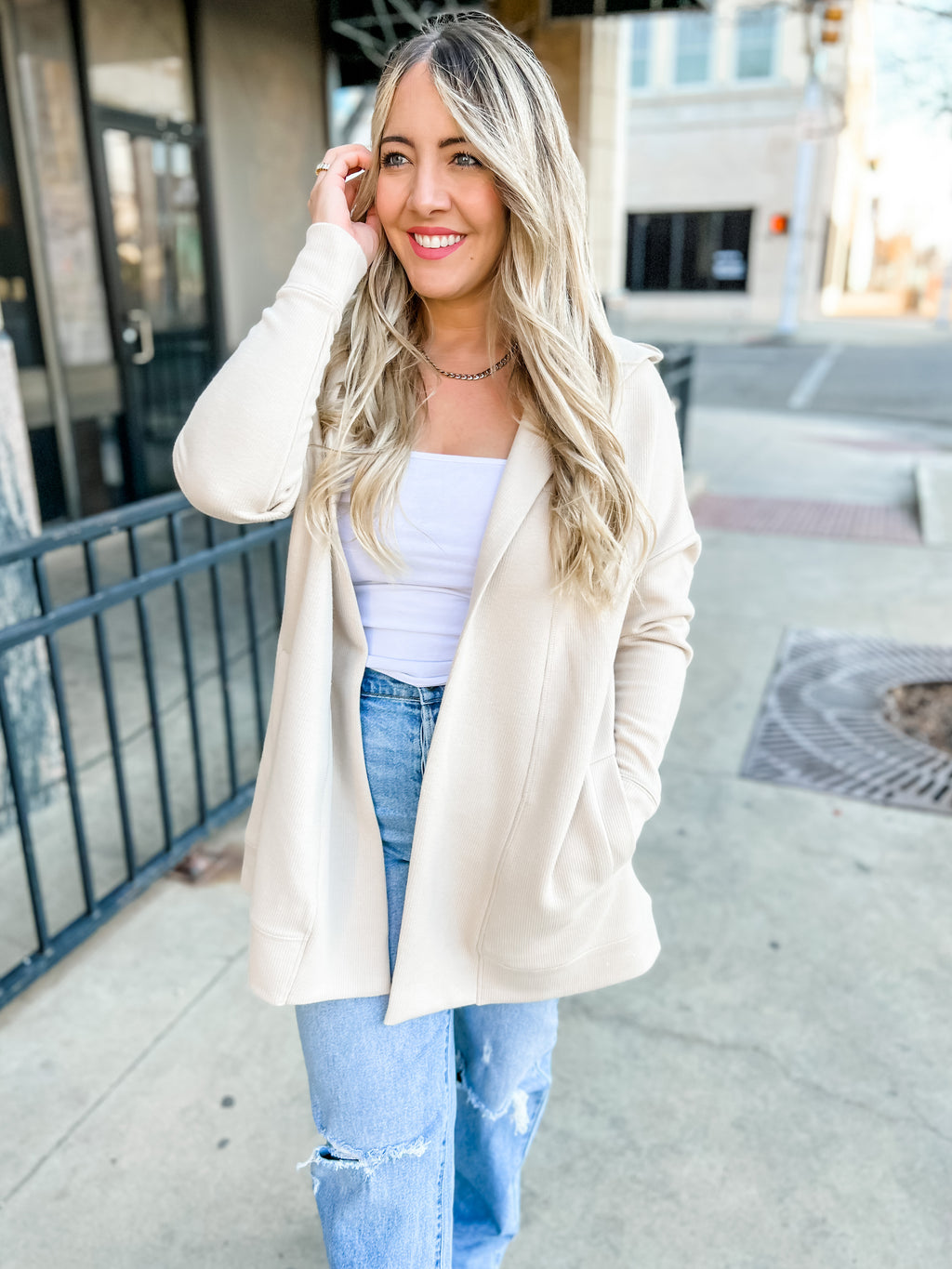 Jacquard Stipe Cardigan - Natural
