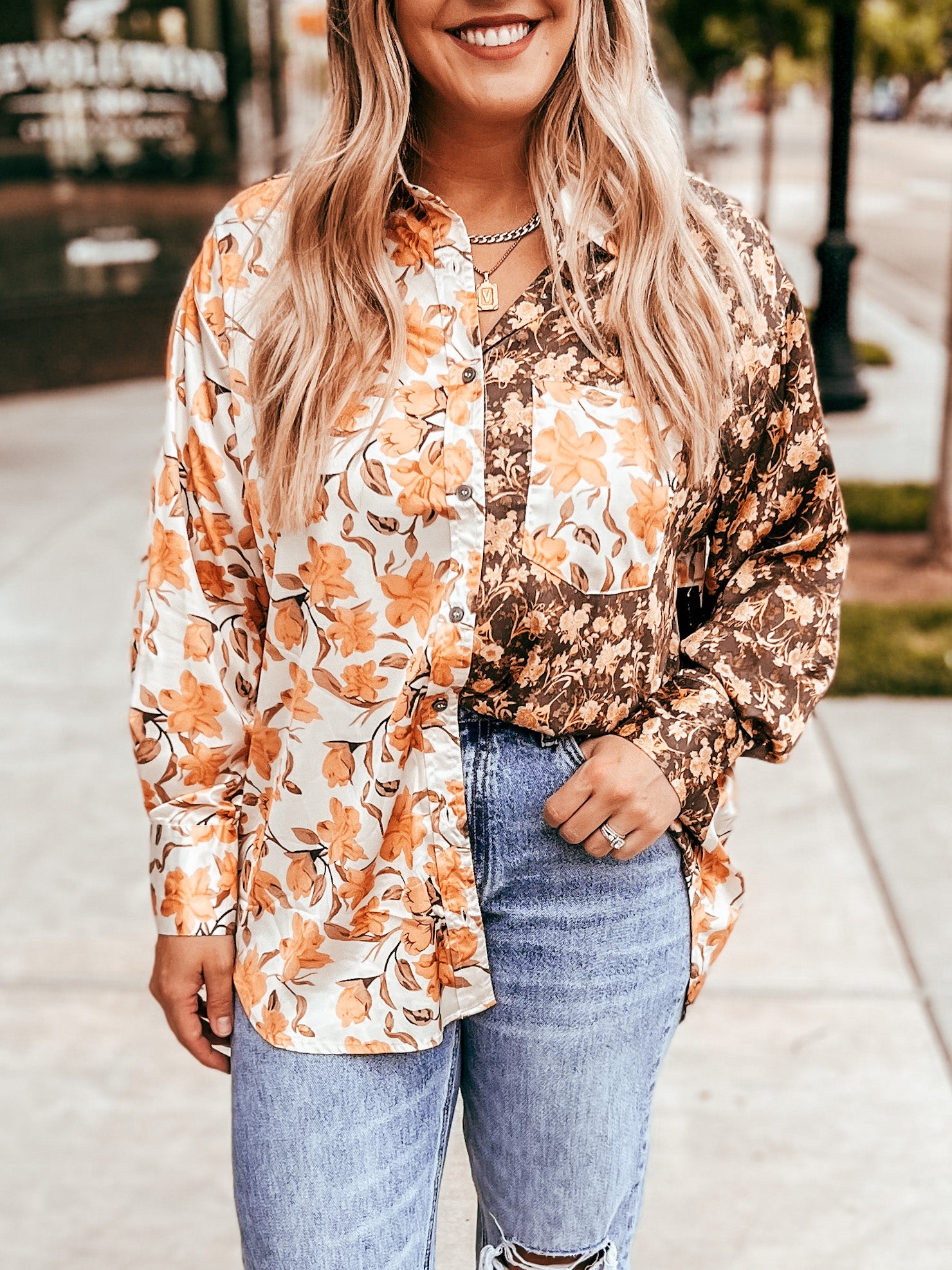 Two tone florals top