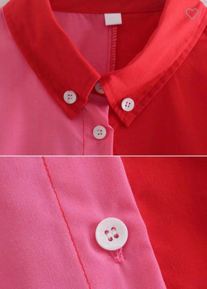 Two-tone Red/Pink Button up