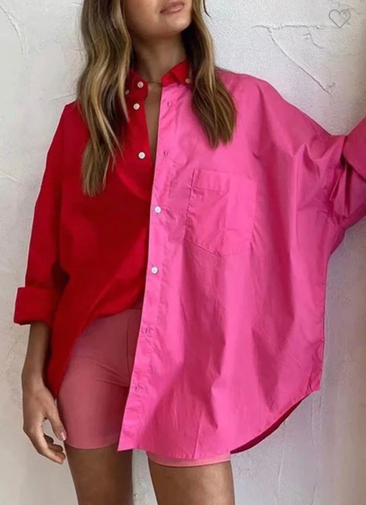 Two-tone Red/Pink Button up